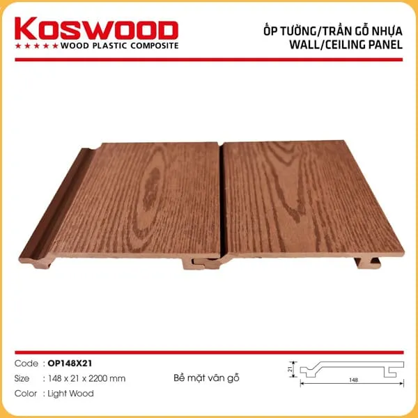 Tấm Ốp Gỗ Nhựa Ngoài Trời Kosmos OP148x21 Vân Gỗ